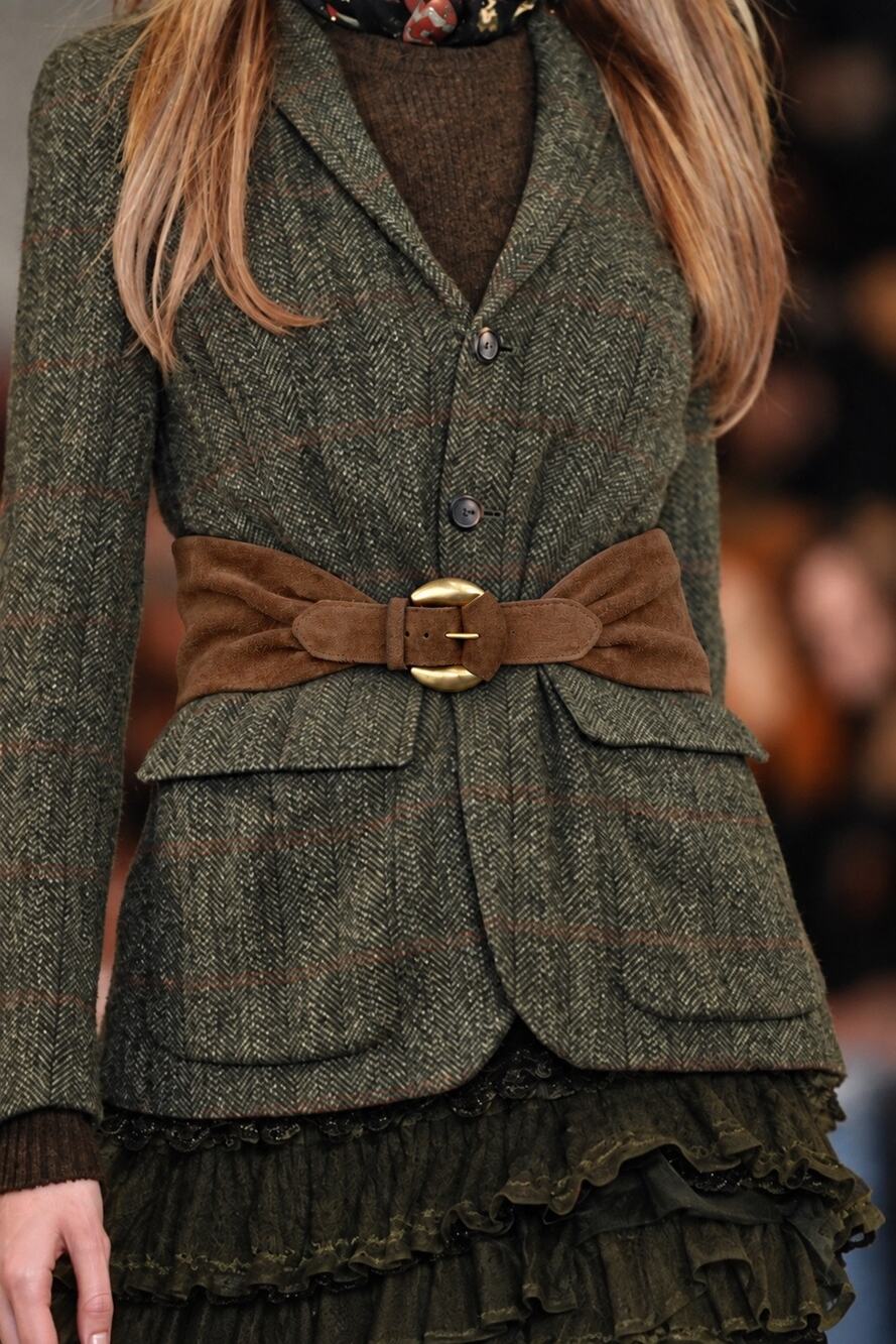 Vintage Brown Suede Wide Waist Belt Pleated Gold Buckle Ralph Lauren Style 70s